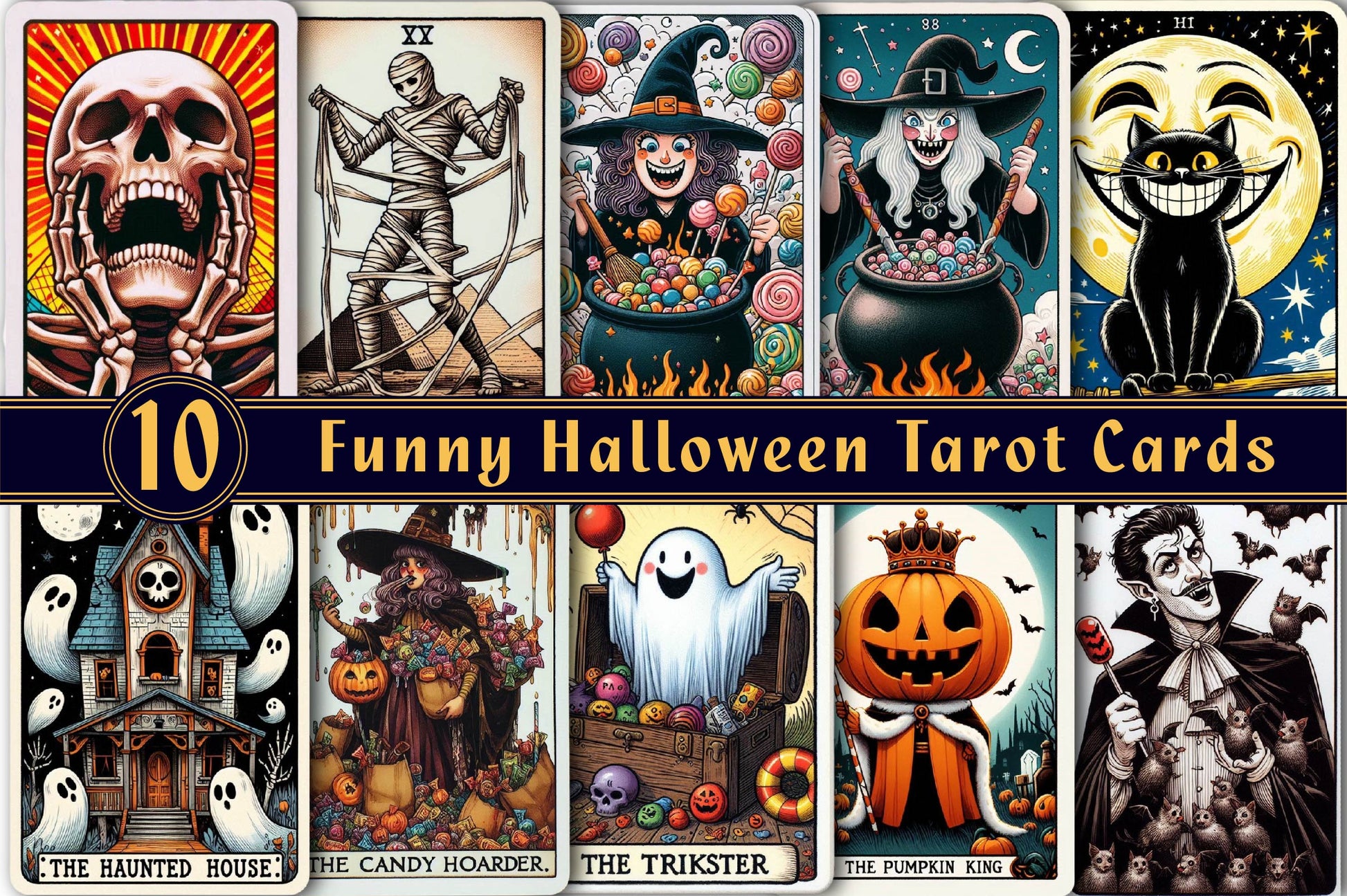 Funny Halloween Tarot Cards Clipart Bundle - CraftNest - Digital Crafting and Art