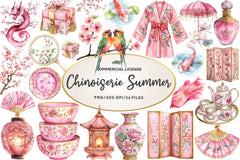 Pink Chinoiserie Summer Clipart Bundle 1 - CraftNest - Digital Crafting and Art