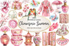 Pink Chinoiserie Summer Clipart Bundle 1