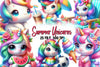 Cute Summer Unicorns Clipart Bundle