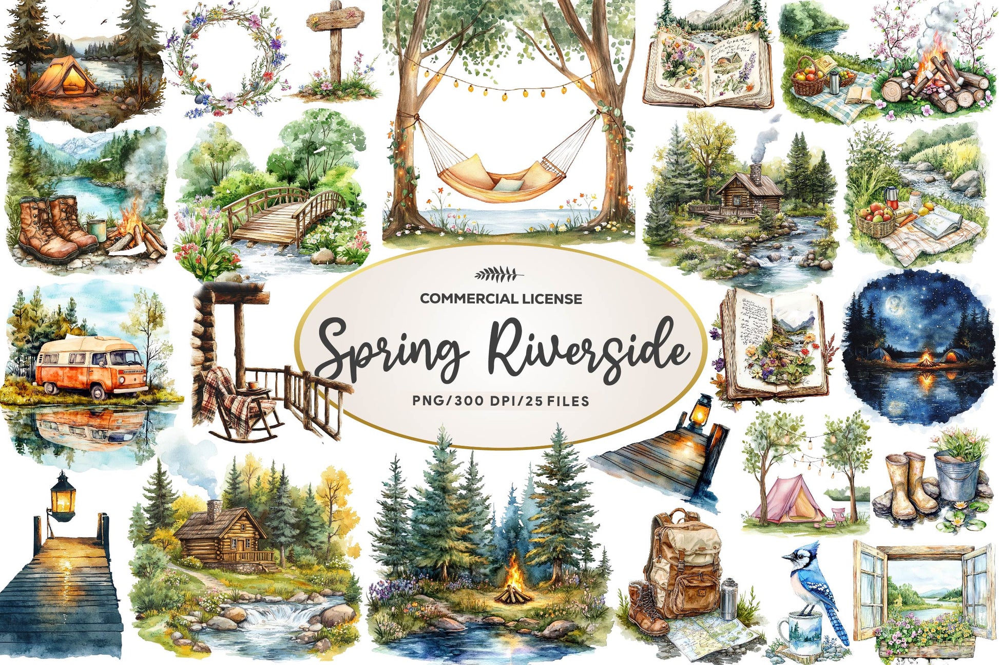 Spring Riverside Camping Clipart Bundle - CraftNest - Digital Crafting and Art