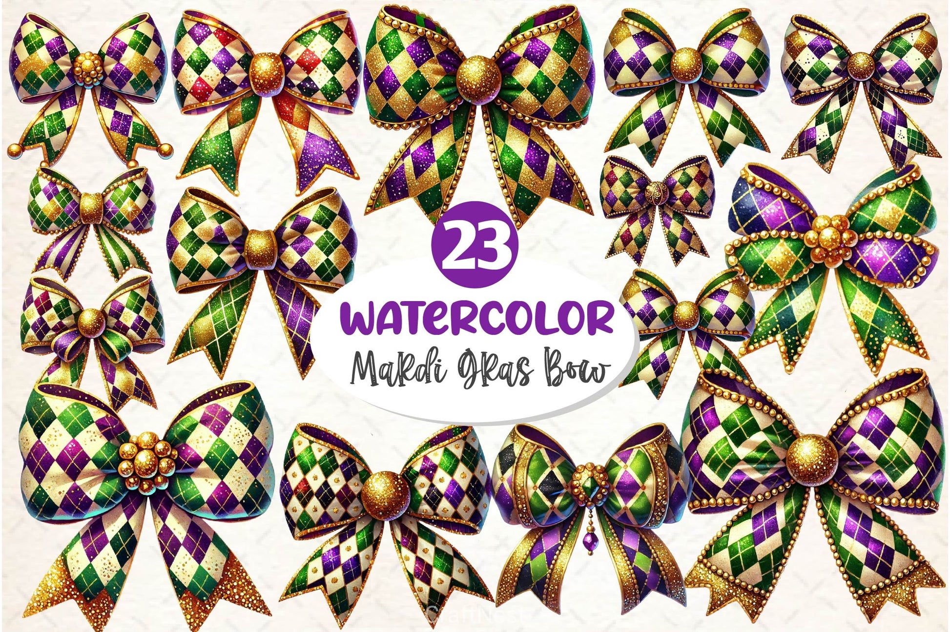 Mardi Gras Coquette Bow Clipart Bundle 2 - CraftNest - Digital Crafting and Art