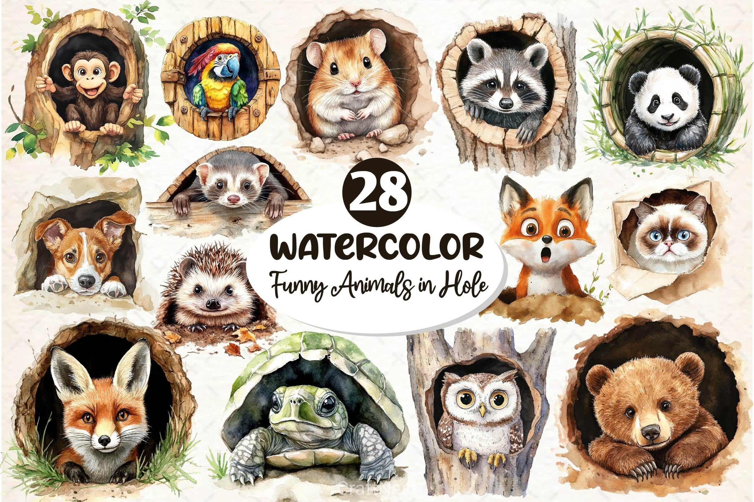 Funny Animals In Hole Clipart Bundle 3 - CraftNest - Digital Crafting and Art