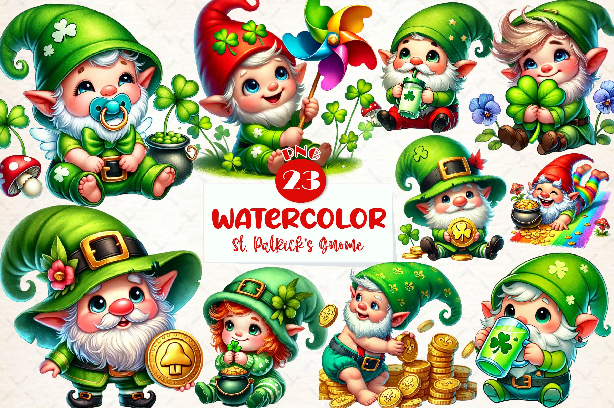 St Patricks Day Cute Gnome Clipart Bundle - CraftNest - Digital Crafting and Art
