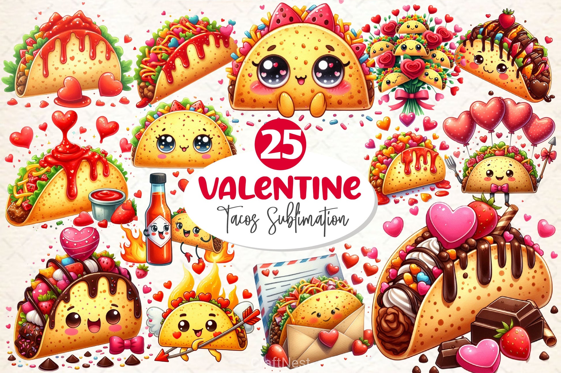 Valentine Tacos Clipart Bundle 4 - CraftNest - Digital Crafting and Art