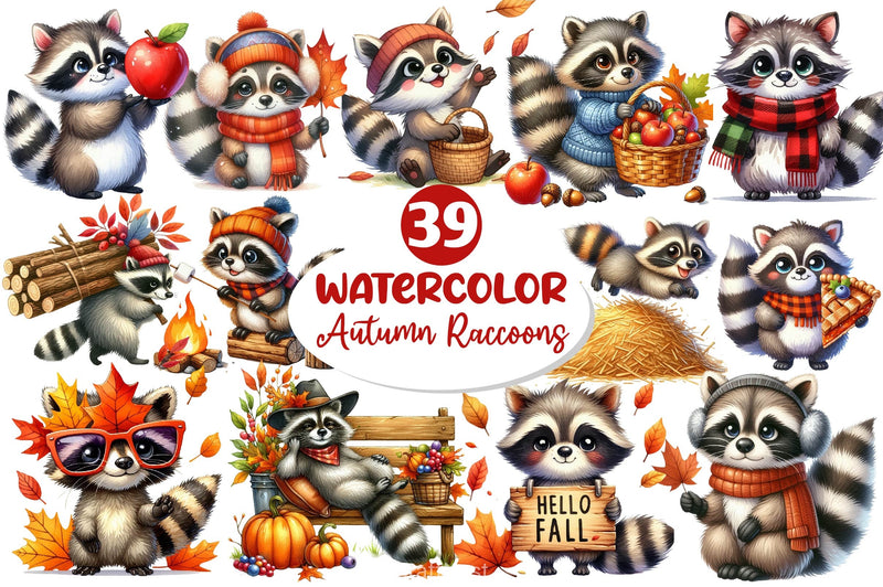Autumn Raccoons Clipart Bundle 4 - CraftNest - Digital Crafting and Art