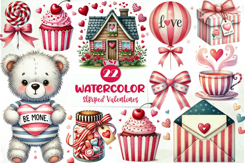 Striped Valentines Clipart Bundle - CraftNest - Digital Crafting and Art