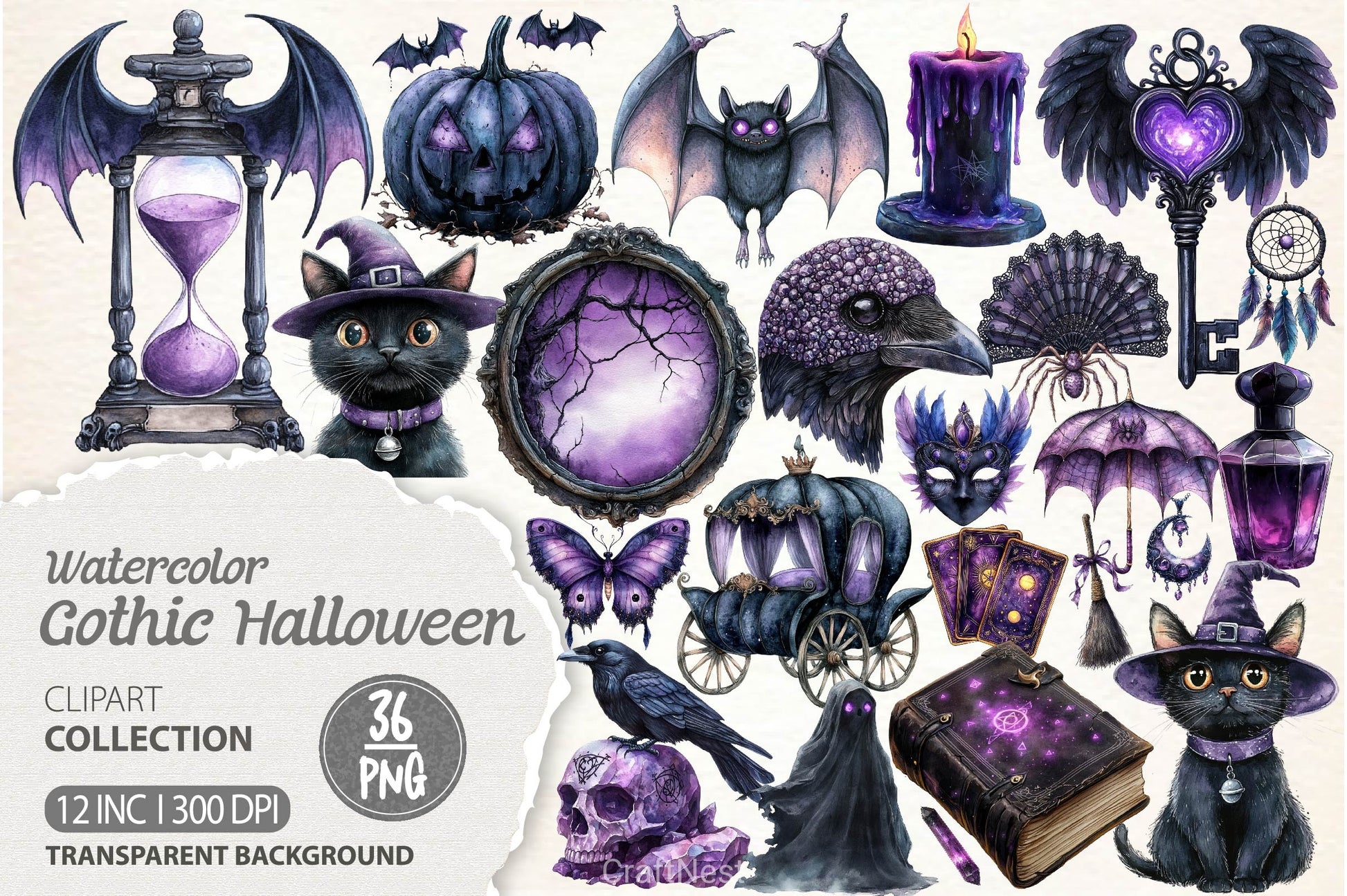 Black Purple Gothic Halloween Clipart Bundle - CraftNest - Digital Crafting and Art