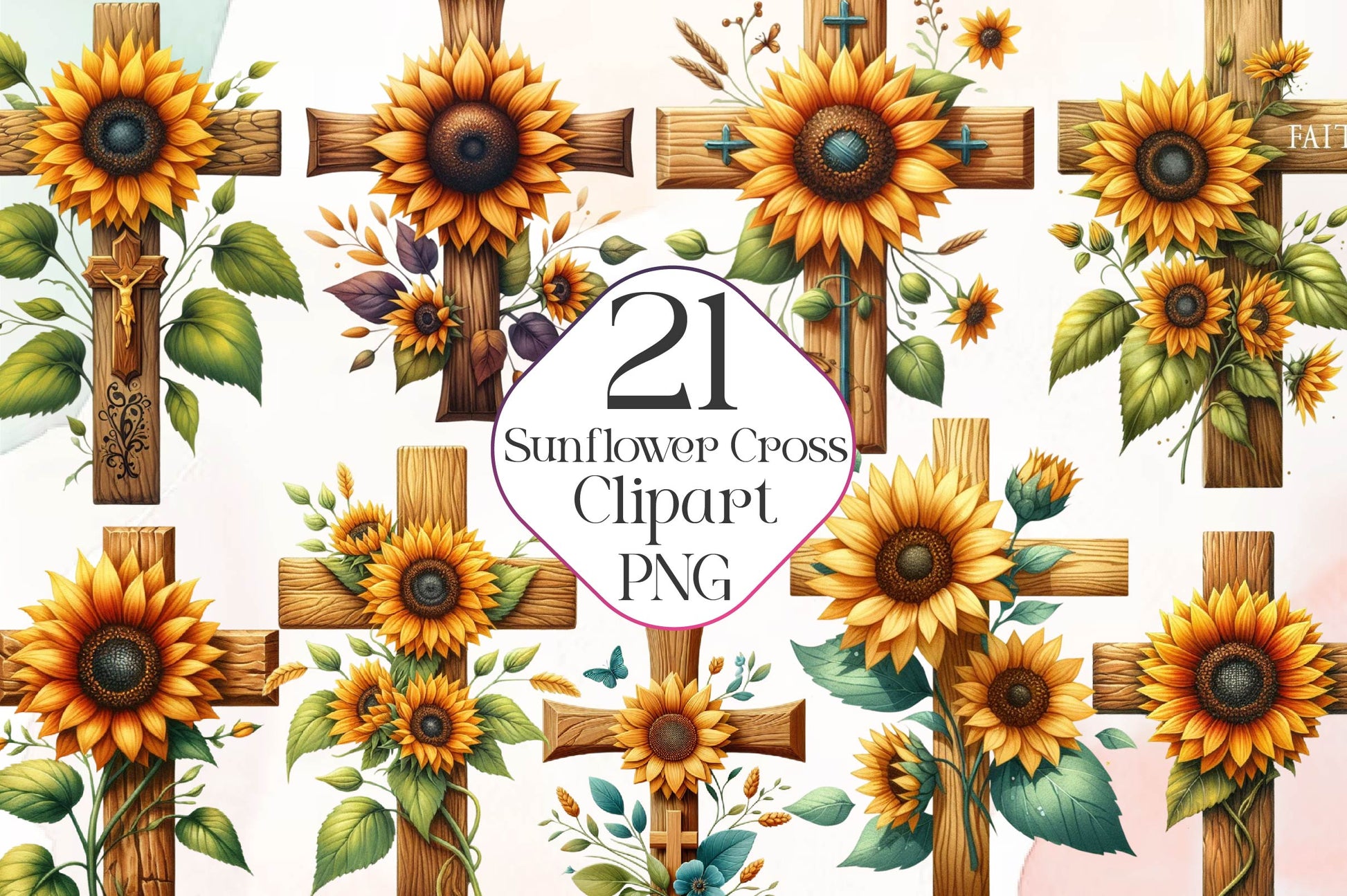 Sunflower Cross Clipart Bundle - CraftNest - Digital Crafting and Art