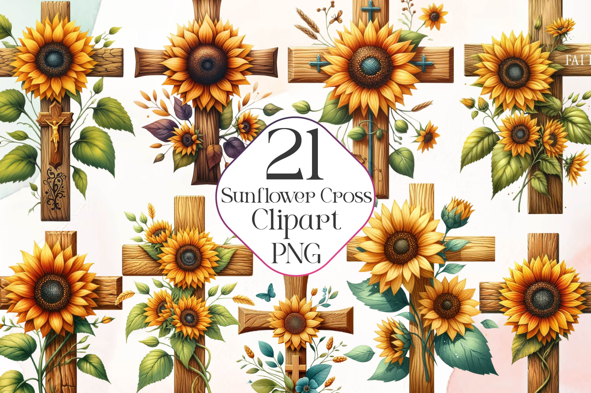 Sunflower Cross Clipart Bundle - CraftNest - Digital Crafting and Art