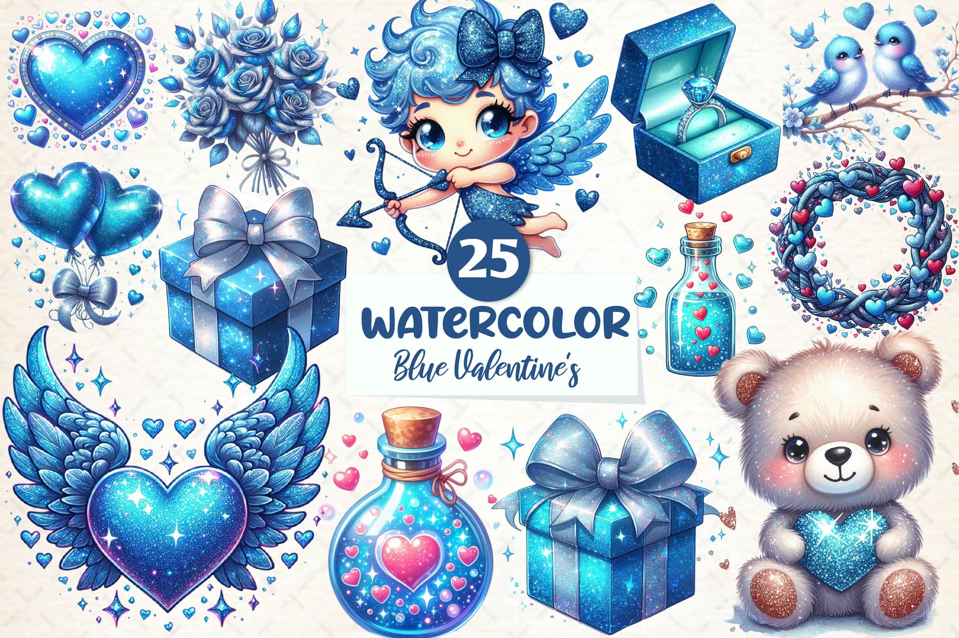 Blue Valentines Day Clipart Bundle - CraftNest - Digital Crafting and Art