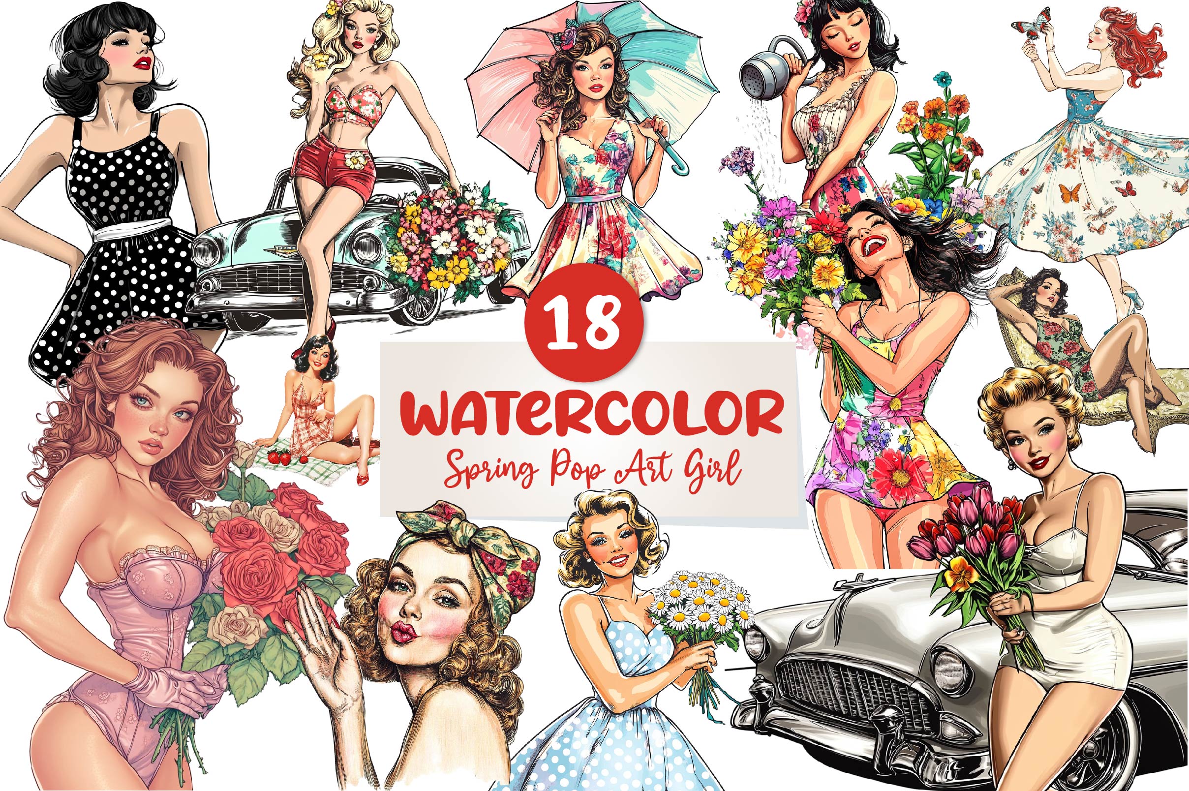 Spring Pop Art Girl Clipart Bundle - CraftNest - Digital Crafting and Art