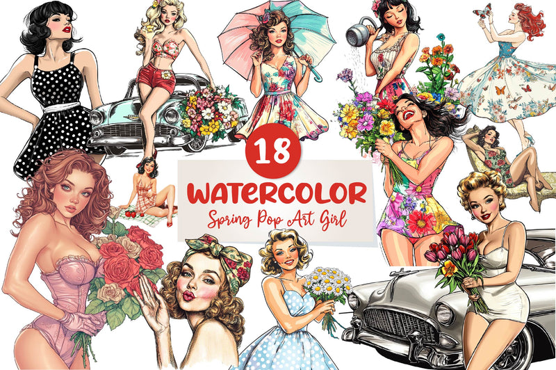 Spring Pop Art Girl Clipart Bundle - CraftNest - Digital Crafting and Art