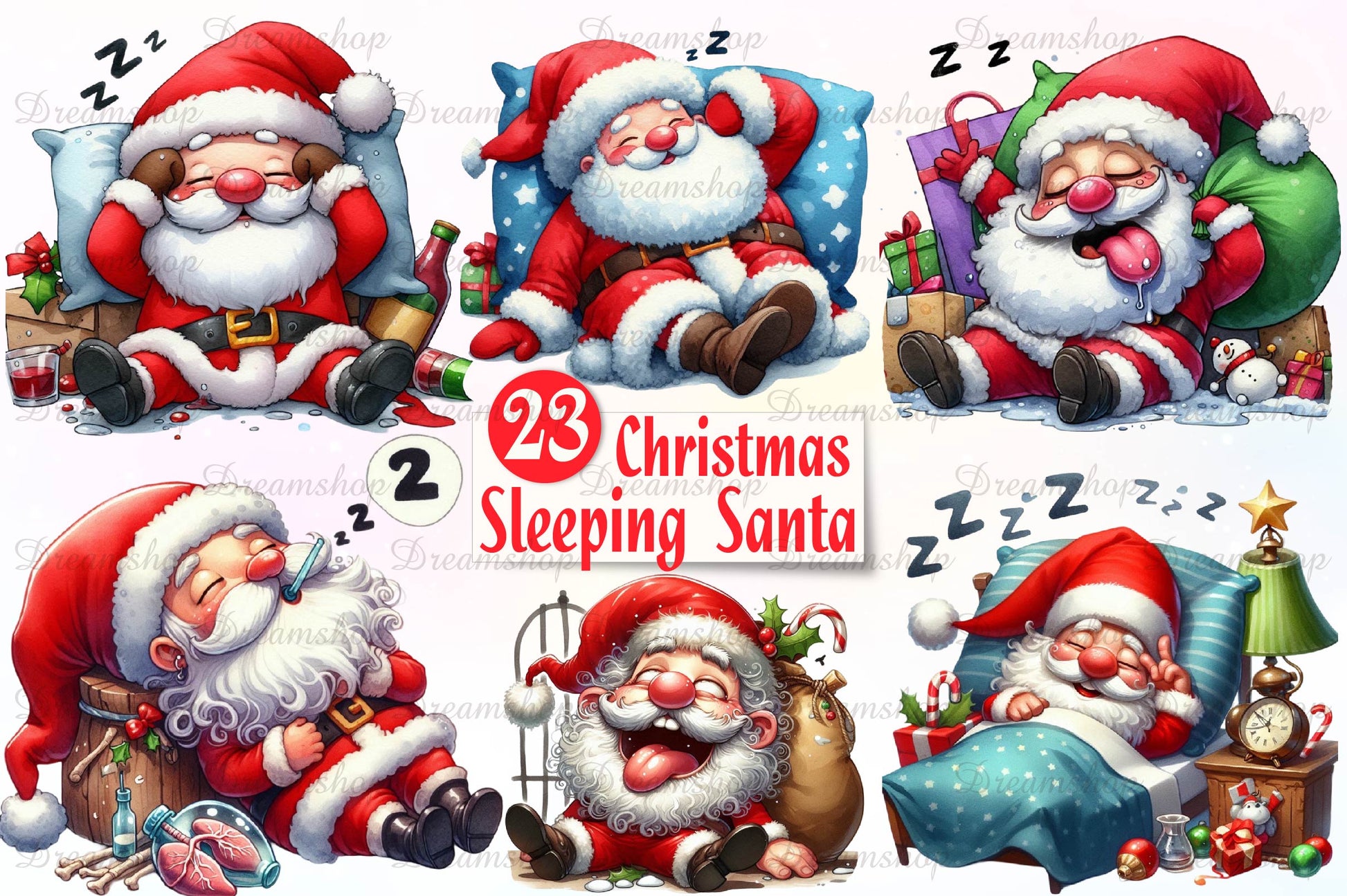 Sleeping Christmas Santa Claus Clipart Bundle - CraftNest - Digital Crafting and Art
