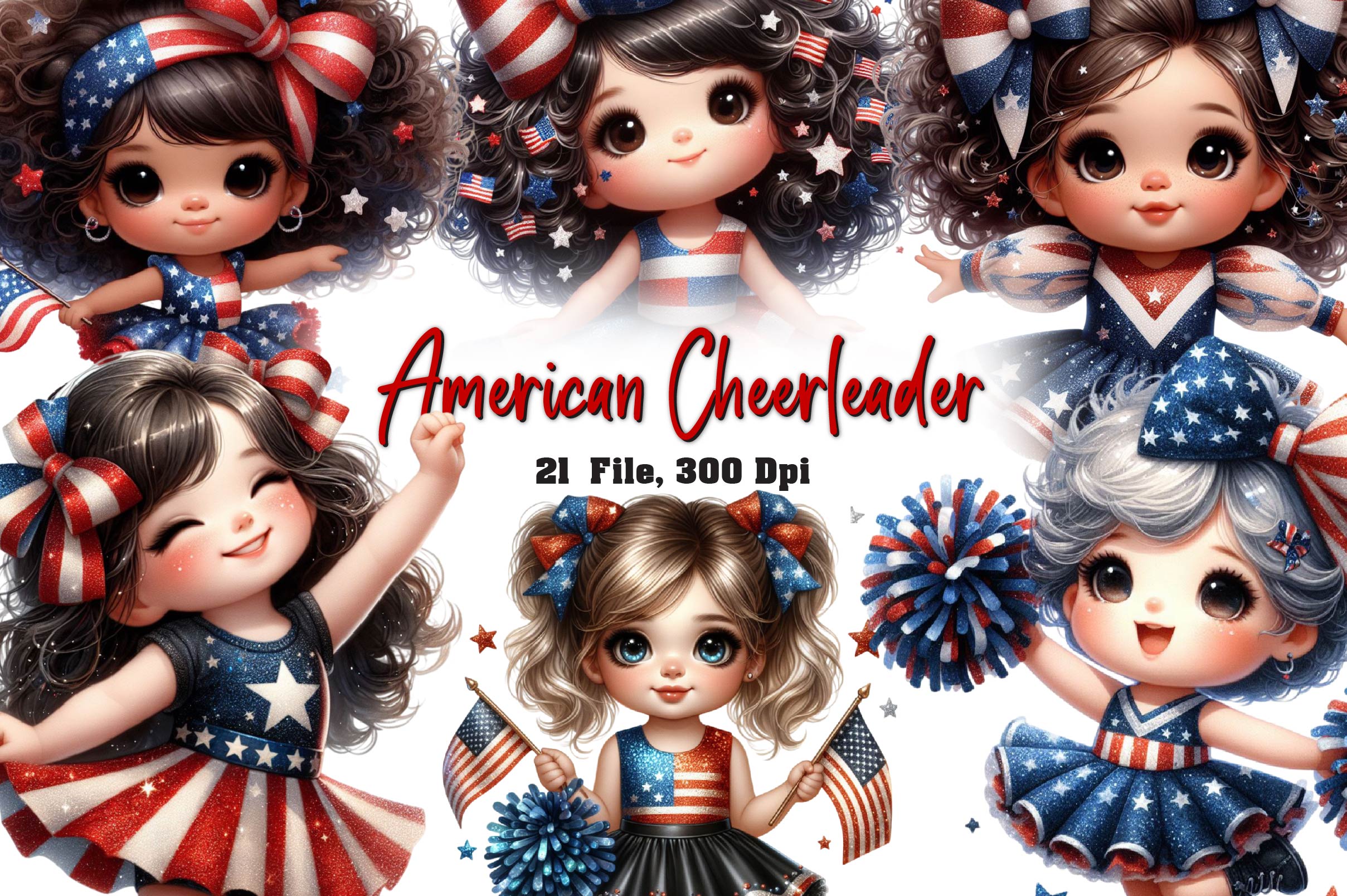 Cheerleader 4th Of July Clipart Bundle - CraftNest - Digital Crafting and Art