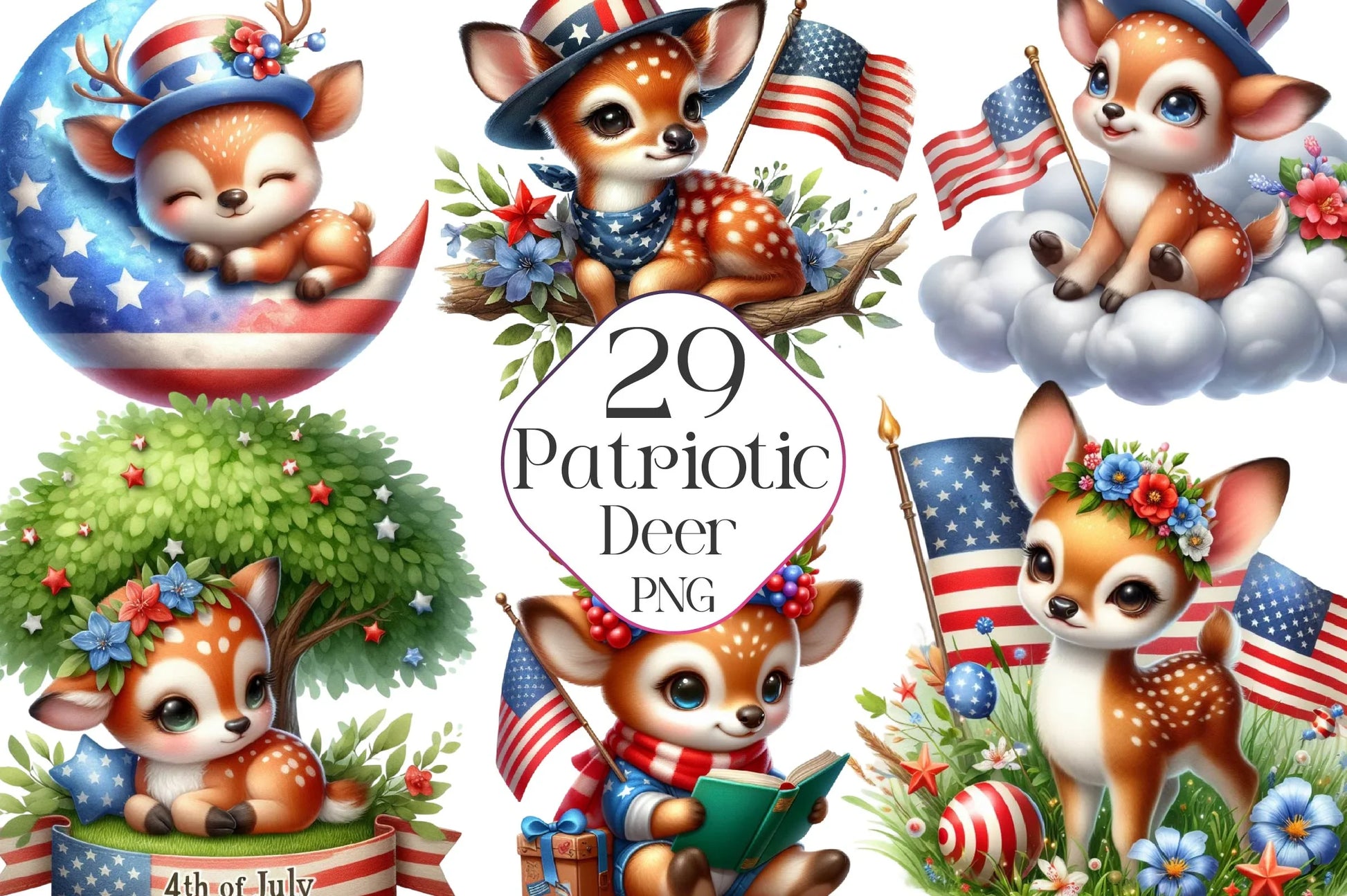 Patriotic Cute Deer Clipart Bundle - CraftNest - Digital Crafting and Art