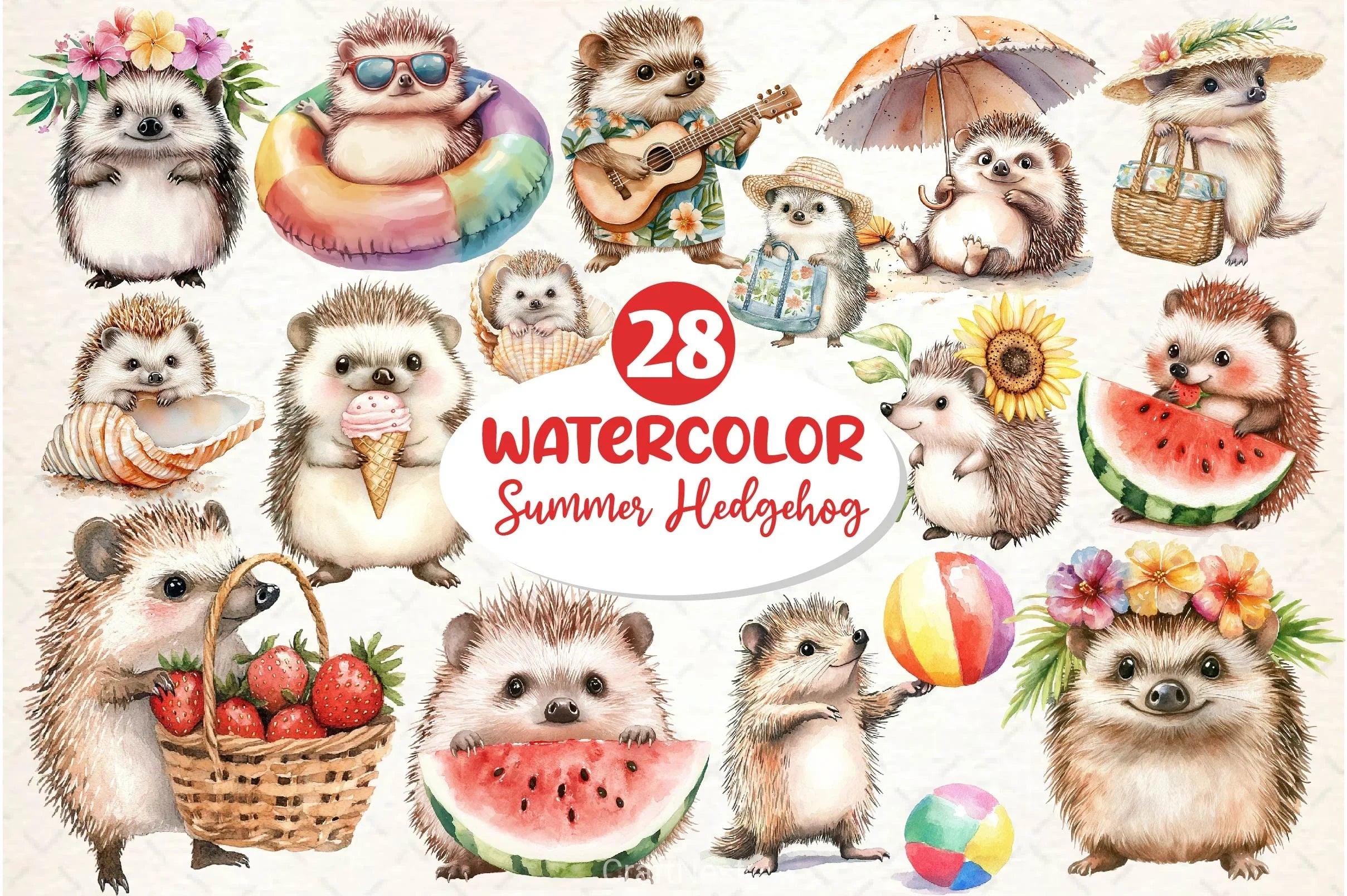 Summer Hedgehog Clipart Bundle 2 - CraftNest - Digital Crafting and Art