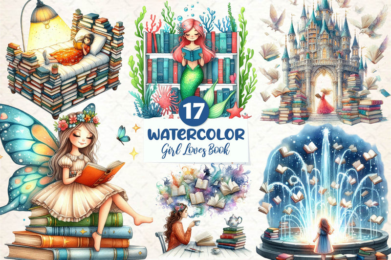 Whimsical Girl Loves Book Clipart Bundle - CraftNest - Digital Crafting and Art