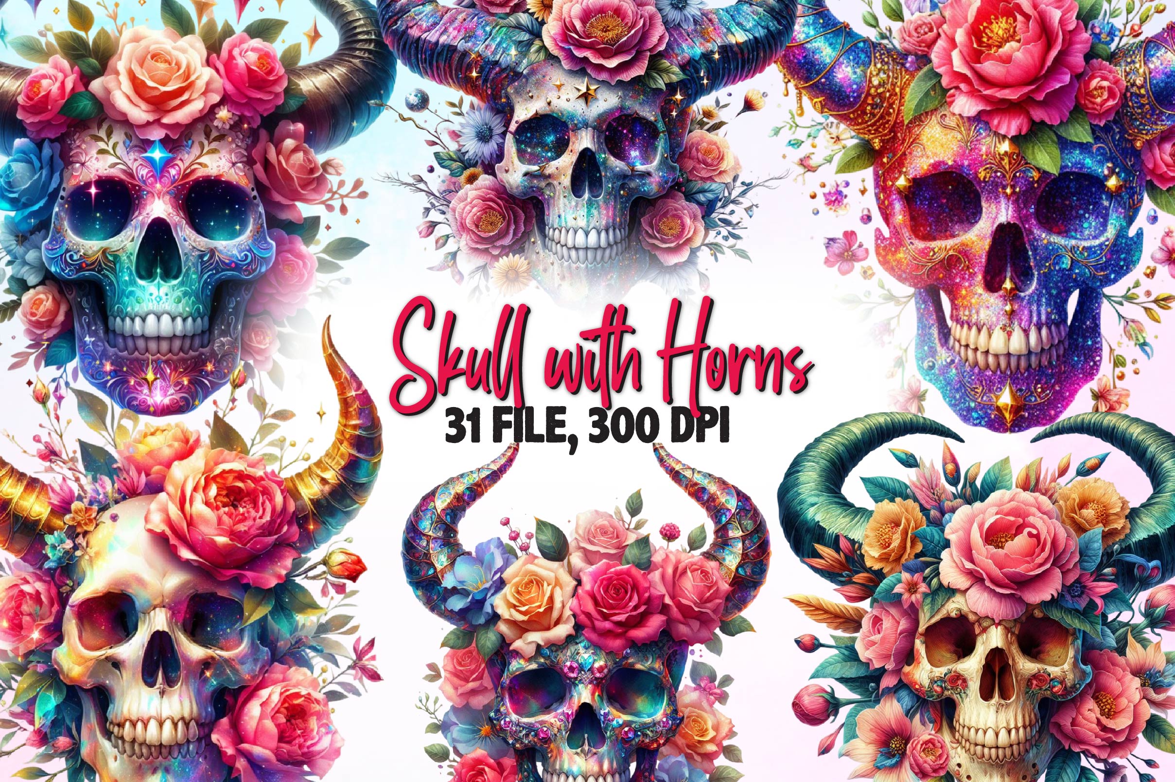 Skull With Horns Clipart Bundle - CraftNest - Digital Crafting and Art