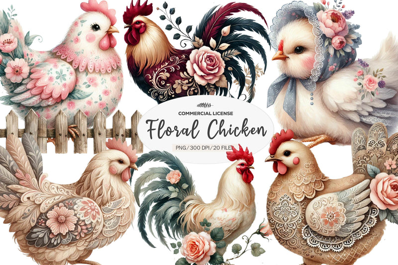 Vintage Spring Floral Chicken Clipart Bundle - CraftNest - Digital Crafting and Art