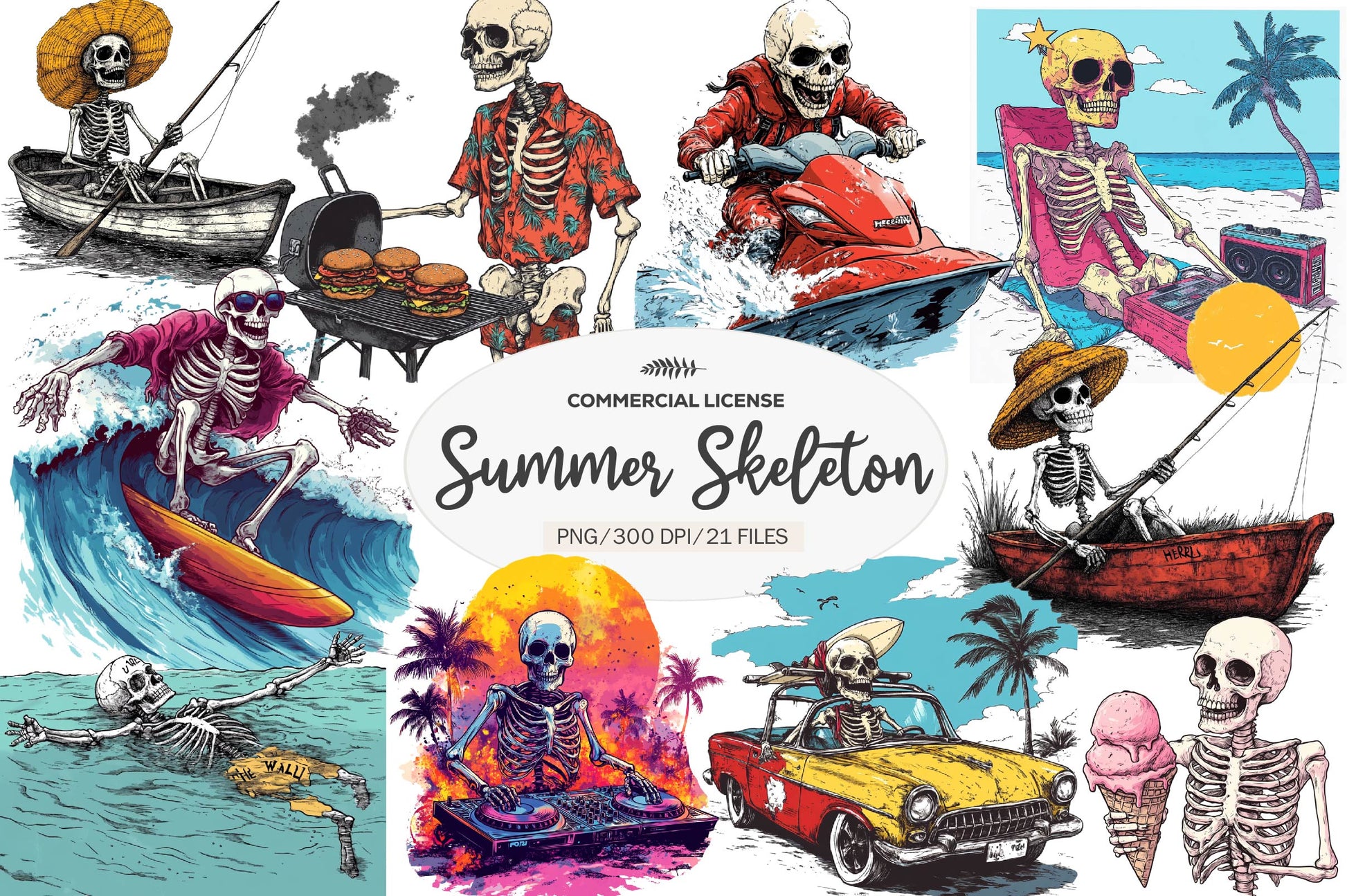 Funny Summer Skeleton Clipart Bundle - CraftNest - Digital Crafting and Art