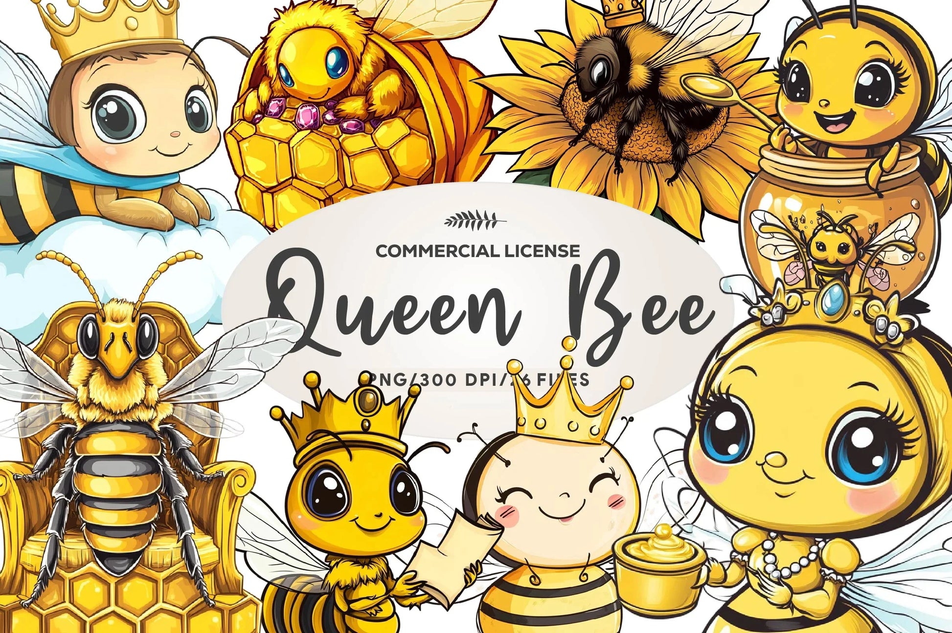 Cute Queen Bee Clipart Bundle - CraftNest - Digital Crafting and Art