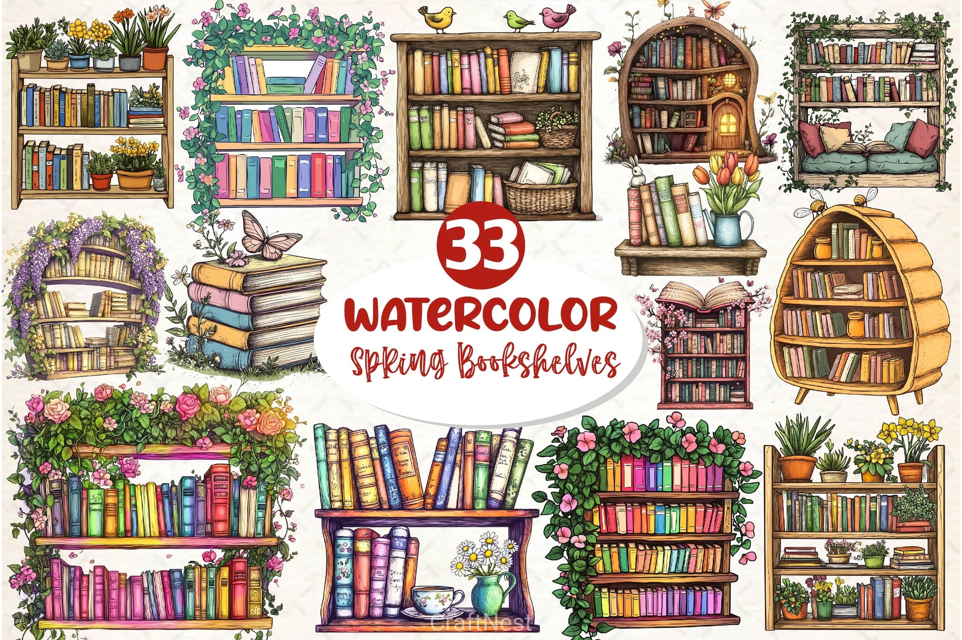Spring Bookshelves Clipart Bundle - CraftNest - Digital Crafting and Art
