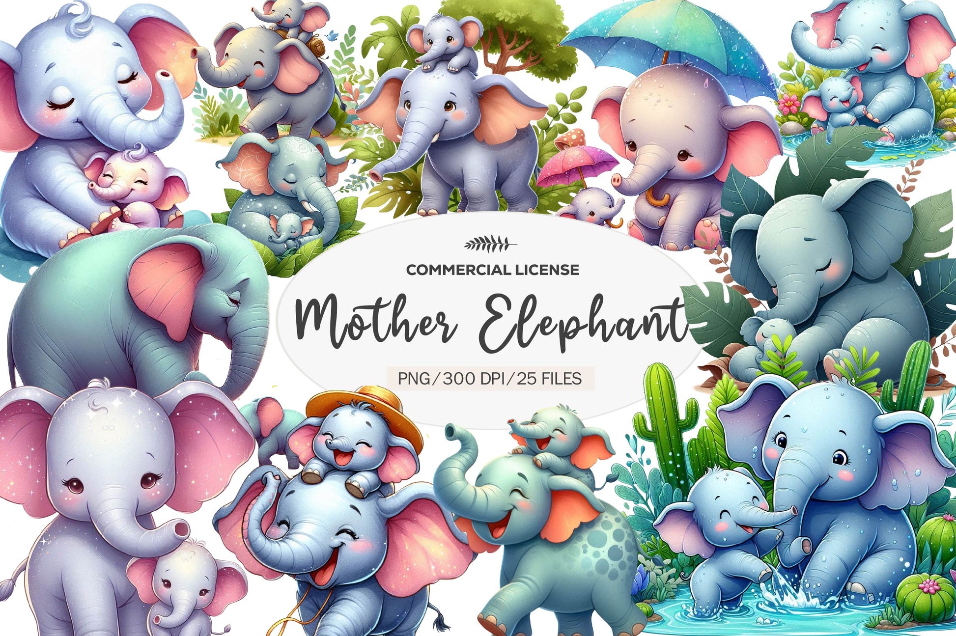 Mother And Baby Elephant Clipart Bundle - CraftNest - Digital Crafting and Art