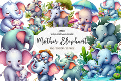 Mother And Baby Elephant Clipart Bundle - CraftNest - Digital Crafting and Art