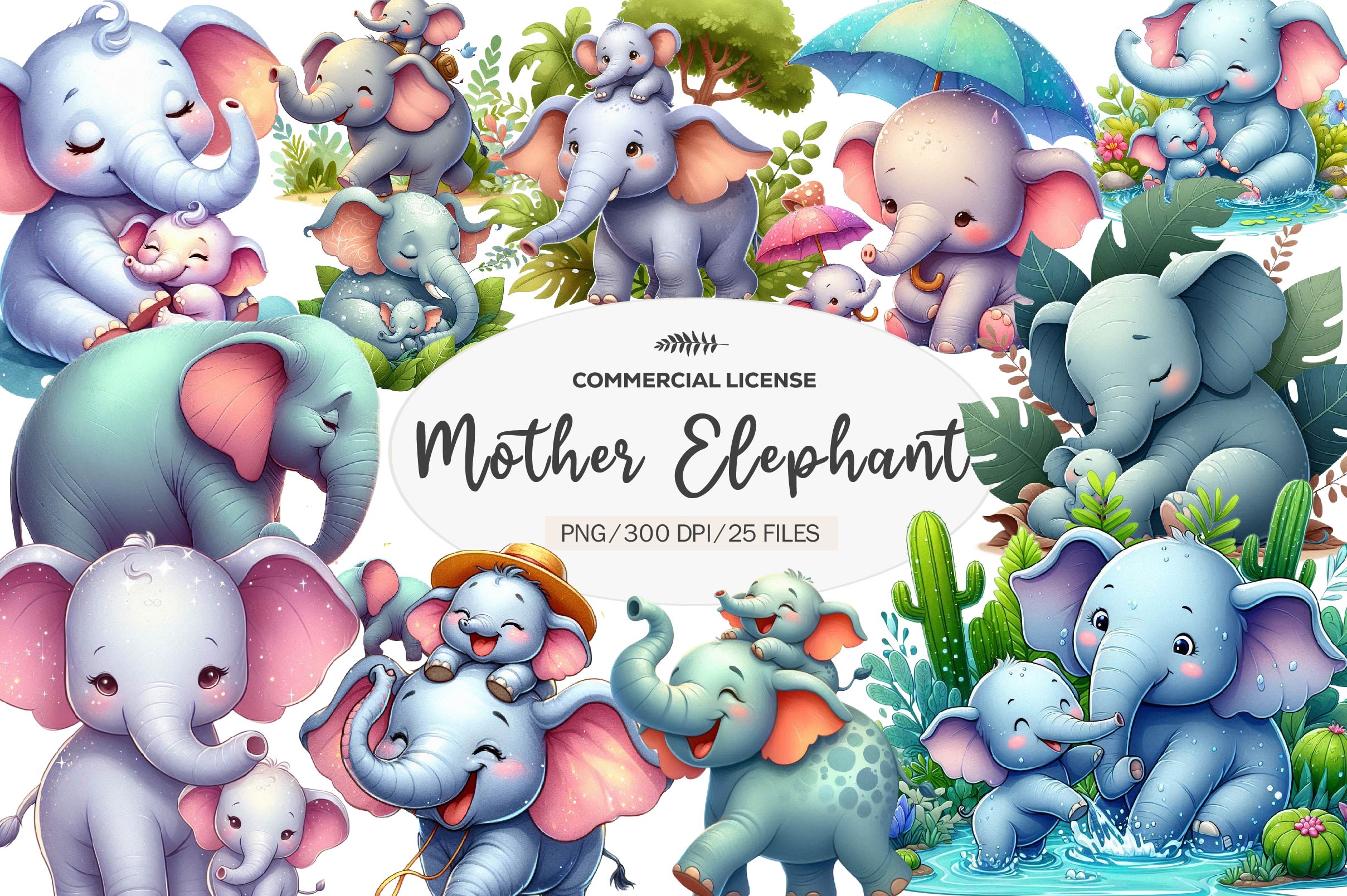 Mother And Baby Elephant Clipart Bundle - CraftNest - Digital Crafting and Art