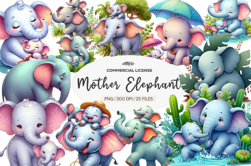 Mother And Baby Elephant Clipart Bundle - CraftNest - Digital Crafting and Art