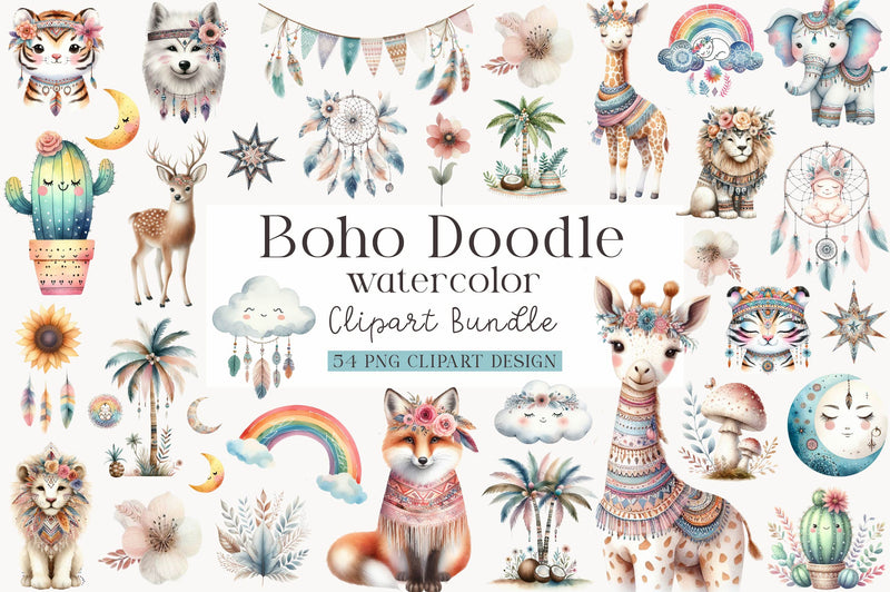 Cute Boho Doodle Clipart Bundle - CraftNest - Digital Crafting and Art