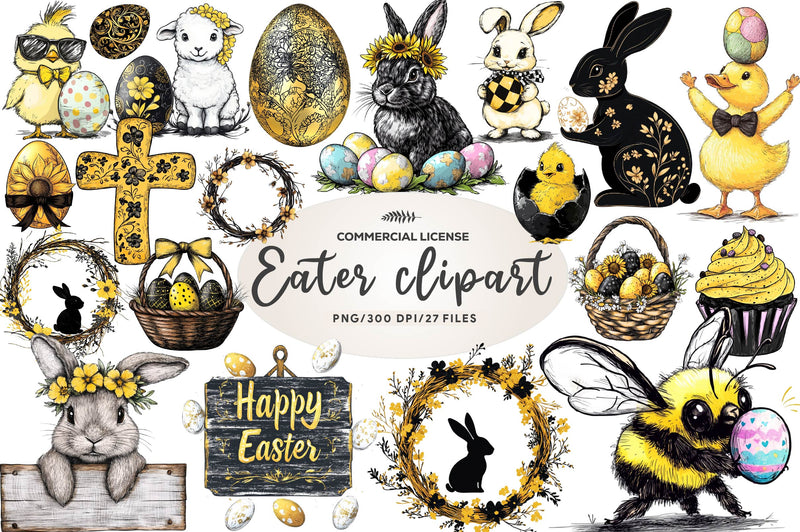 Black And Yellow Easter Clipart Bundle - CraftNest - Digital Crafting and Art