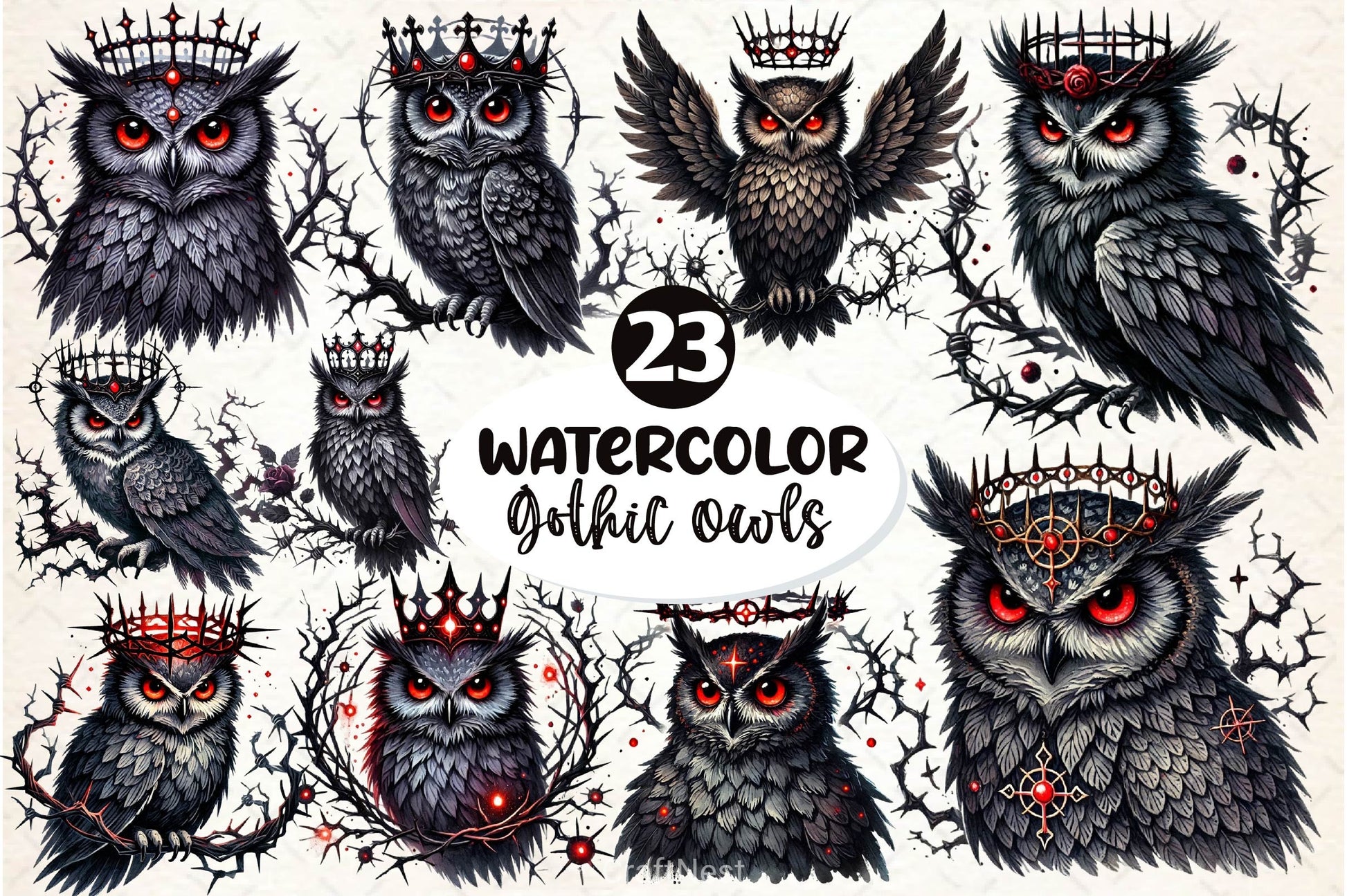 Gothic Owls Clipart Bundle 4 - CraftNest - Digital Crafting and Art