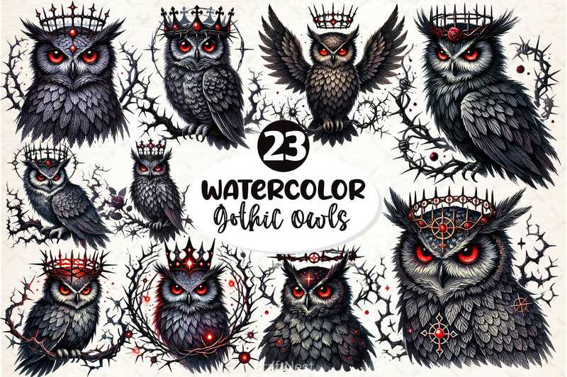 Gothic Owls Clipart Bundle 4 - CraftNest - Digital Crafting and Art