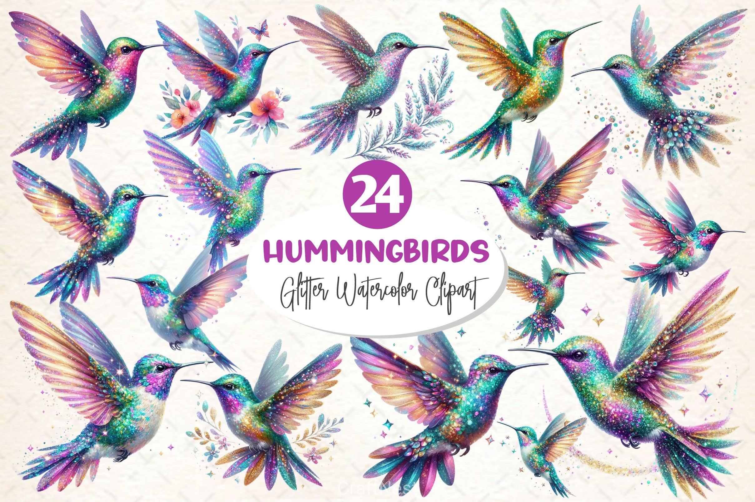 Glitter Hummingbirds Clipart Bundle - CraftNest - Digital Crafting and Art