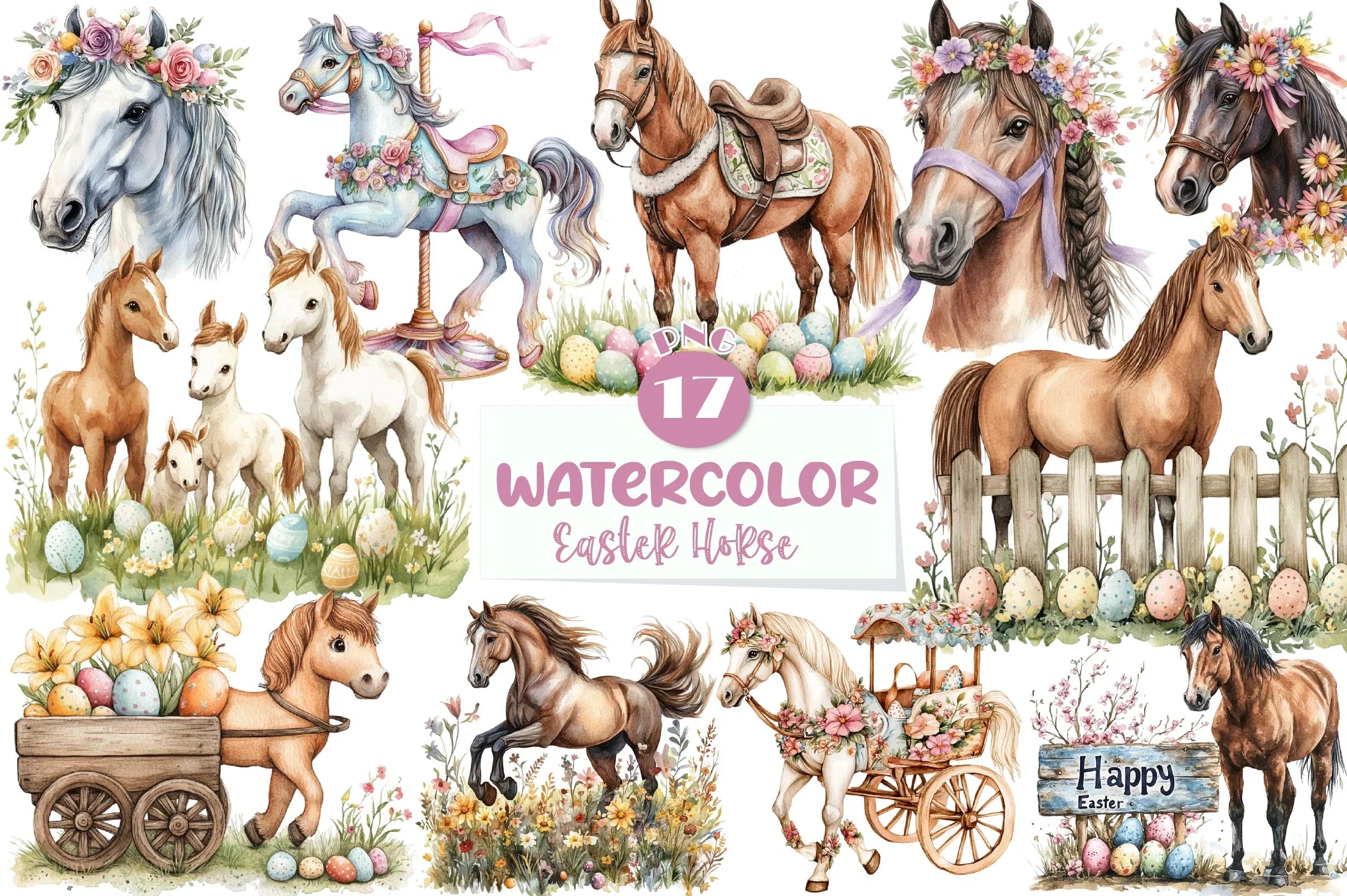 Easter Horse Clipart Bundle - CraftNest - Digital Crafting and Art