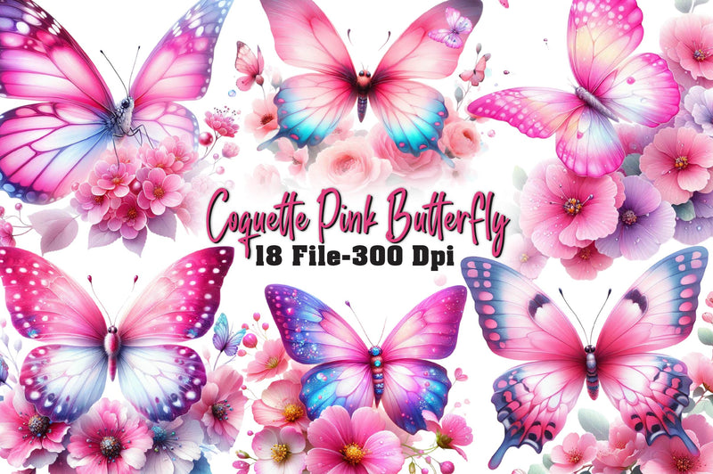 Coquette Pink Butterfly Clipart Bundle - CraftNest - Digital Crafting and Art