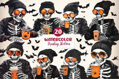 Halloween Drinking Skeleton Clipart Bundle - CraftNest - Digital Crafting and Art