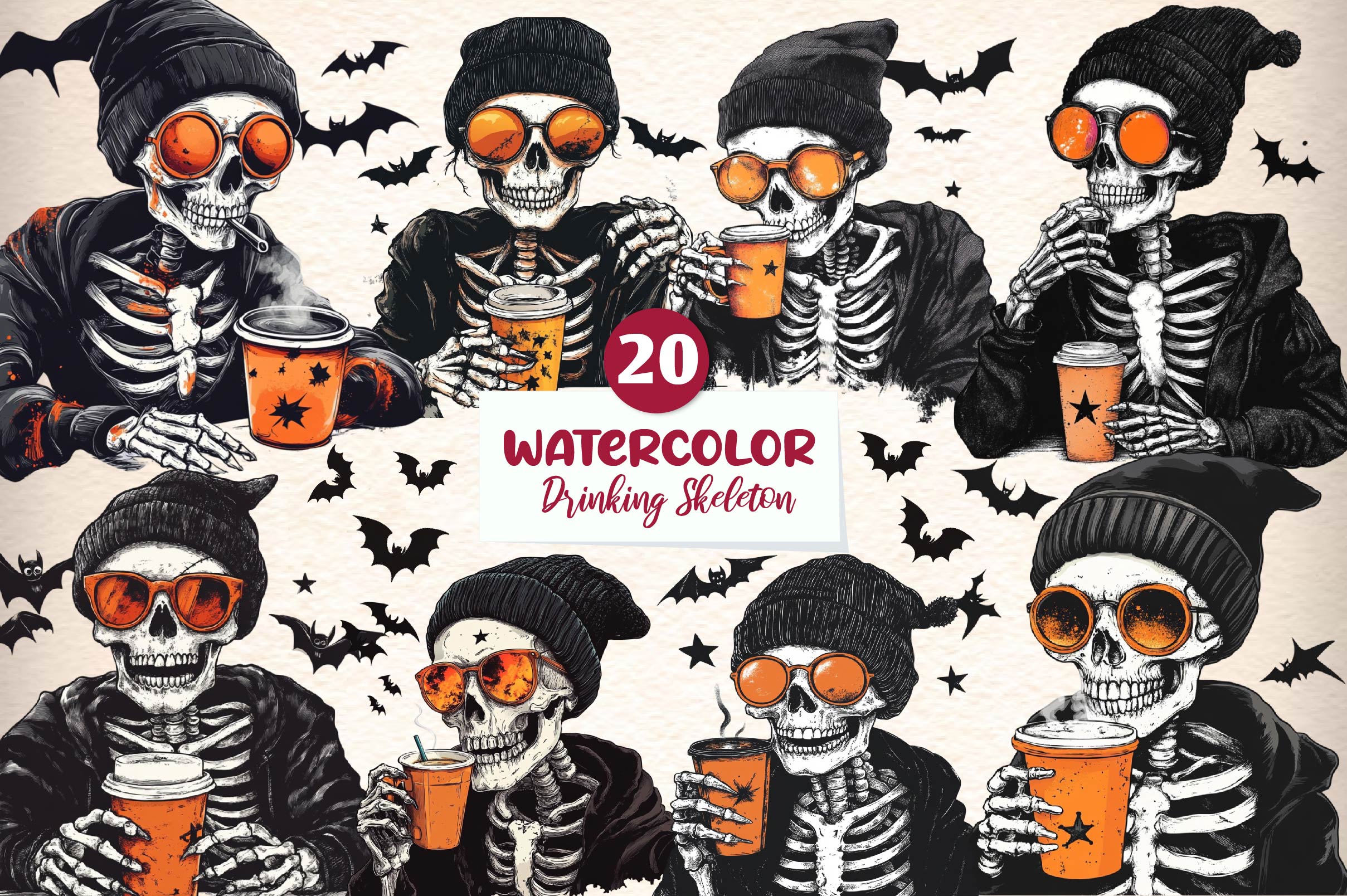 Halloween Drinking Skeleton Clipart Bundle - CraftNest - Digital Crafting and Art