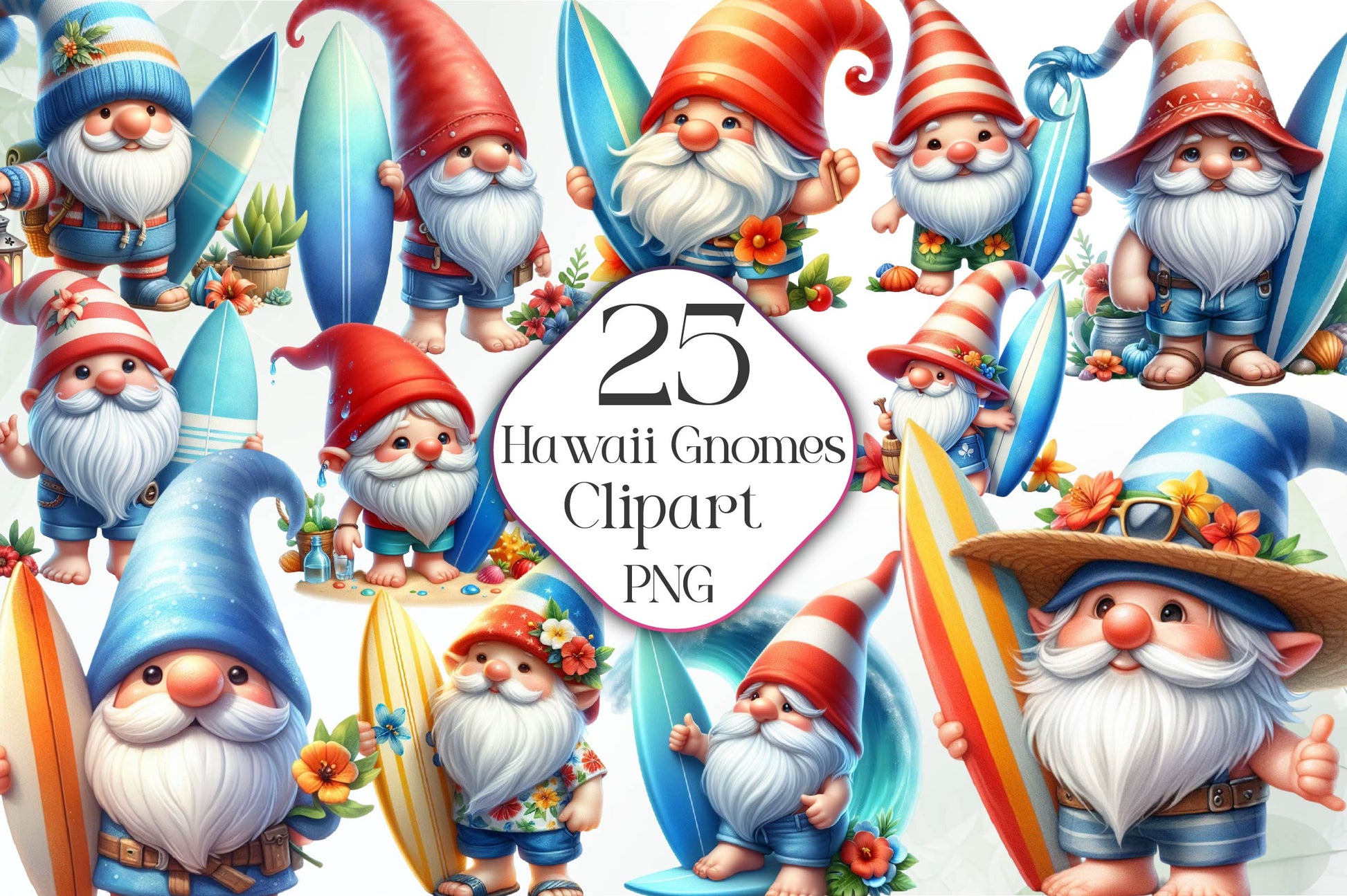 Gnomes In Hawaii Clipart Bundle - CraftNest - Digital Crafting and Art