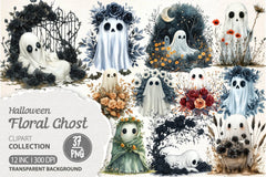 Halloween Floral Ghost Clipart Bundle 3 - CraftNest - Digital Crafting and Art