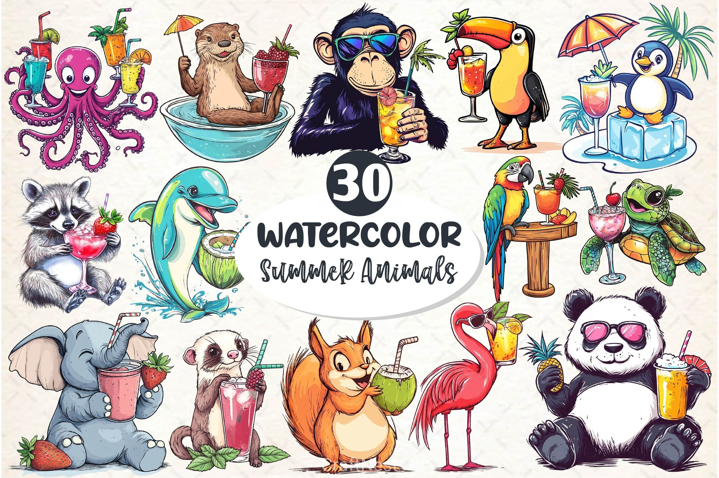 Summer Cocktail And Animals Clipart Bundle 1 - CraftNest - Digital Crafting and Art