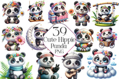 Hippie Cute Panda Clipart Bundle - CraftNest - Digital Crafting and Art