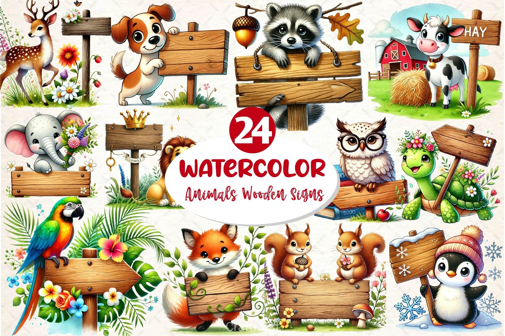 Animals With Wooden Signs Clipart Bundle - CraftNest - Digital Crafting and Art