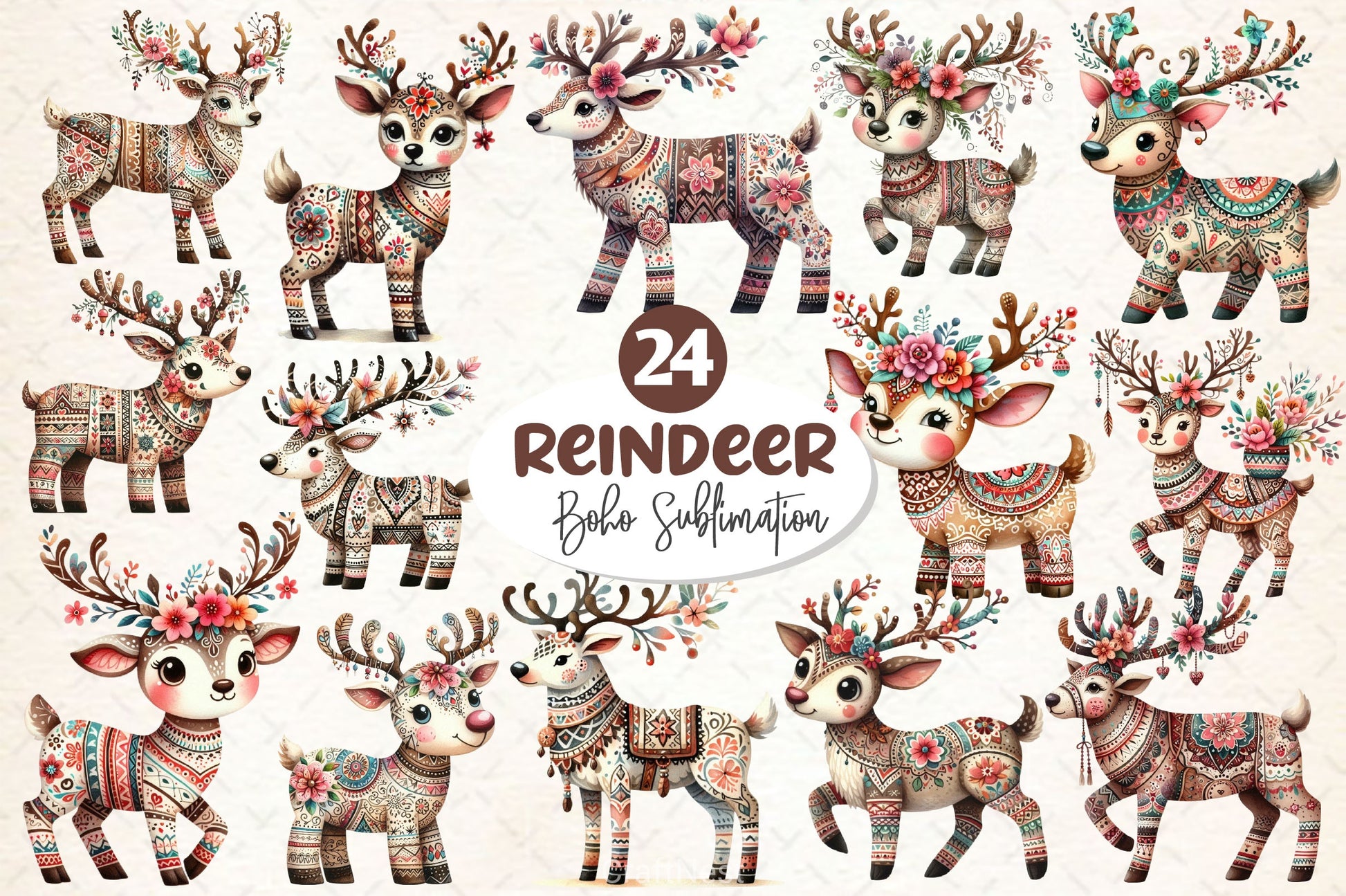 Christmas Boho Reindeer Clipart Bundle - CraftNest - Digital Crafting and Art