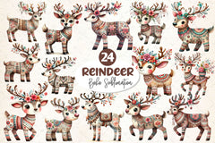 Christmas Boho Reindeer Clipart Bundle - CraftNest - Digital Crafting and Art