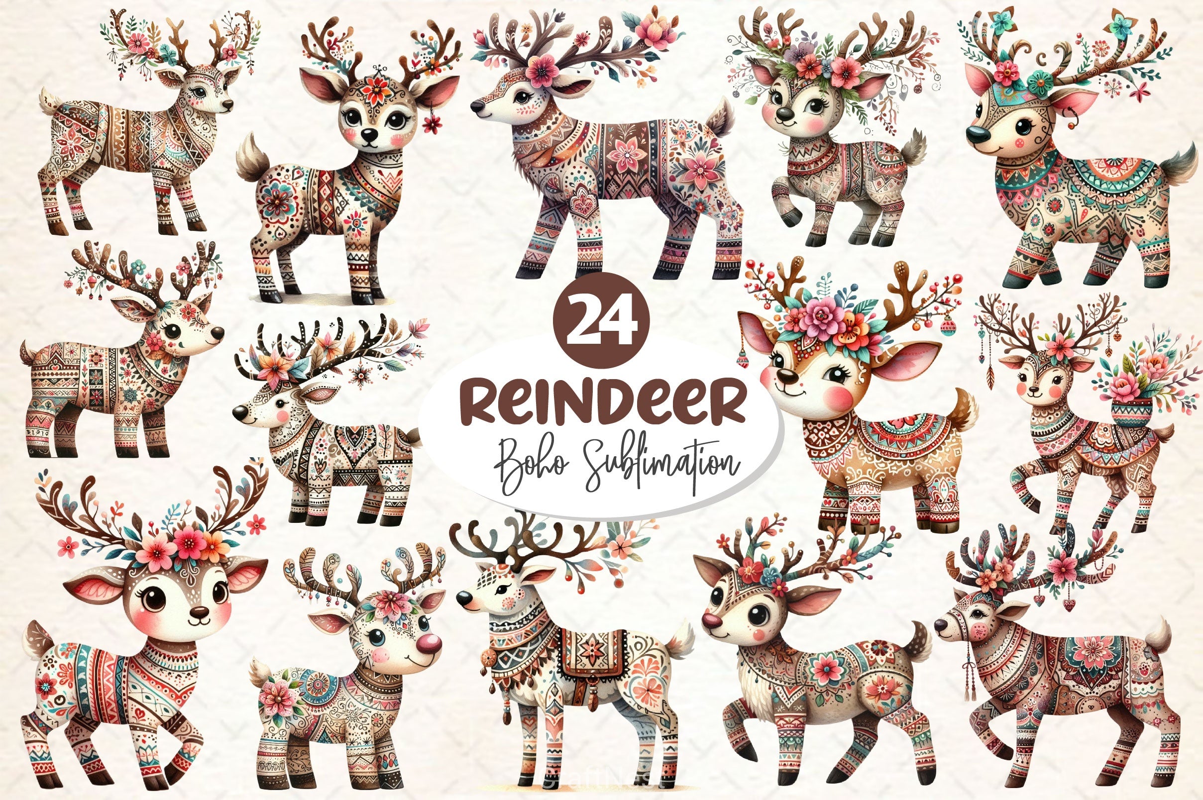 Christmas Boho Reindeer Clipart Bundle - CraftNest - Digital Crafting and Art