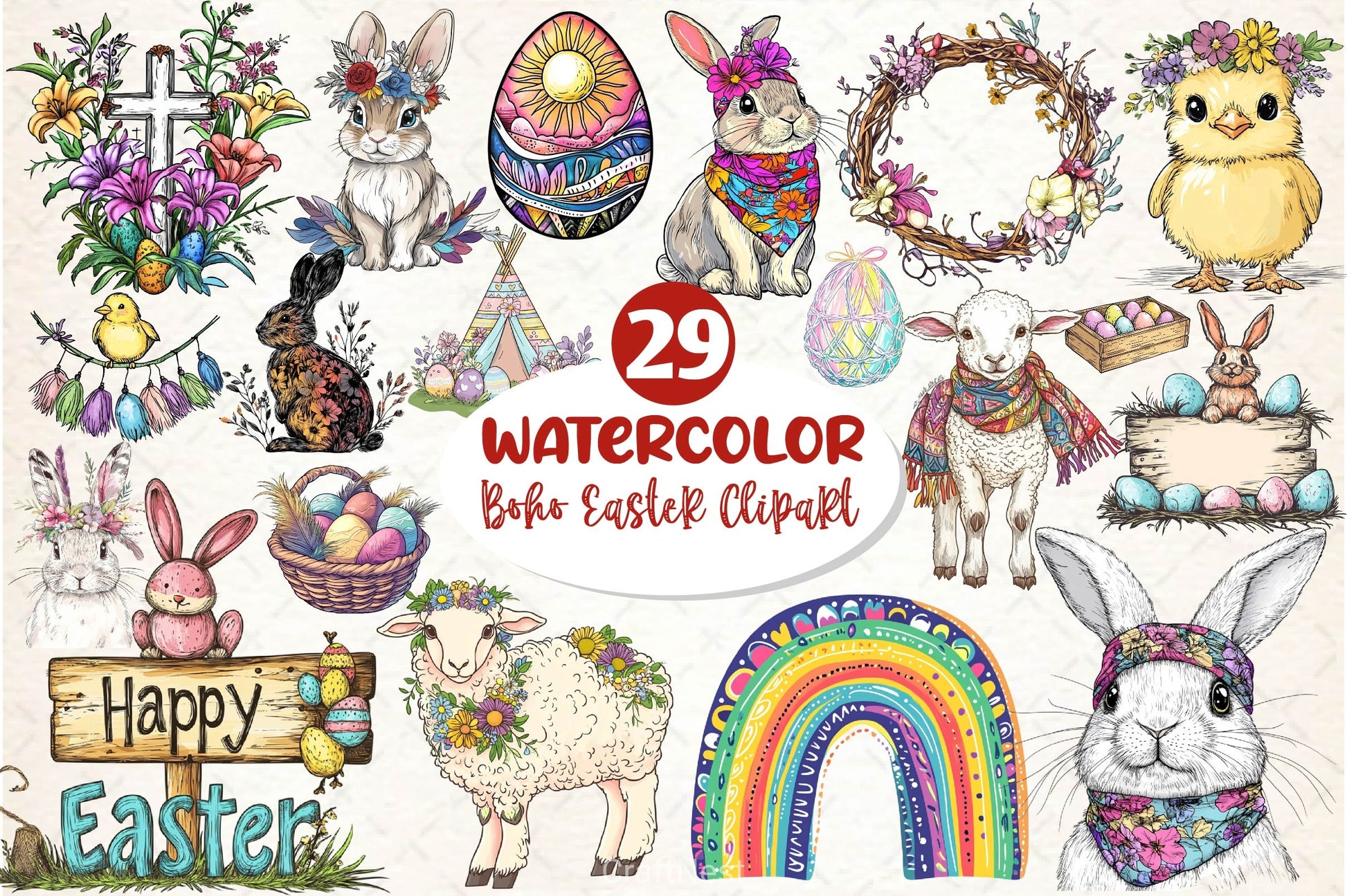 Boho Easter Clipart Bundle  8 - CraftNest - Digital Crafting and Art