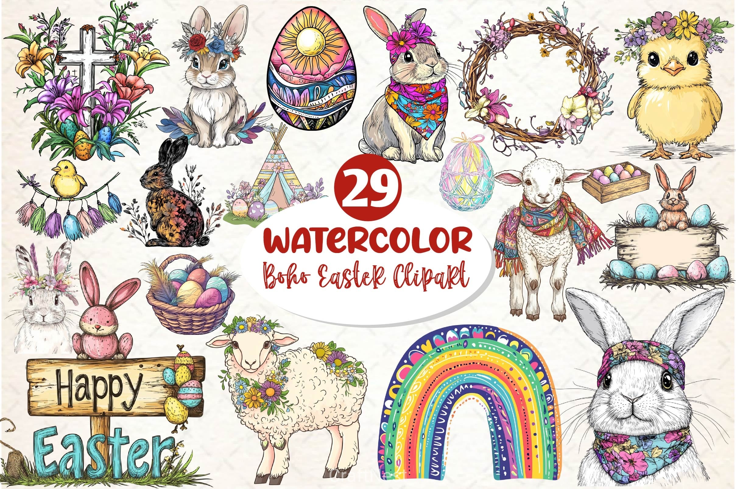 Boho Easter Clipart Bundle  8 - CraftNest - Digital Crafting and Art